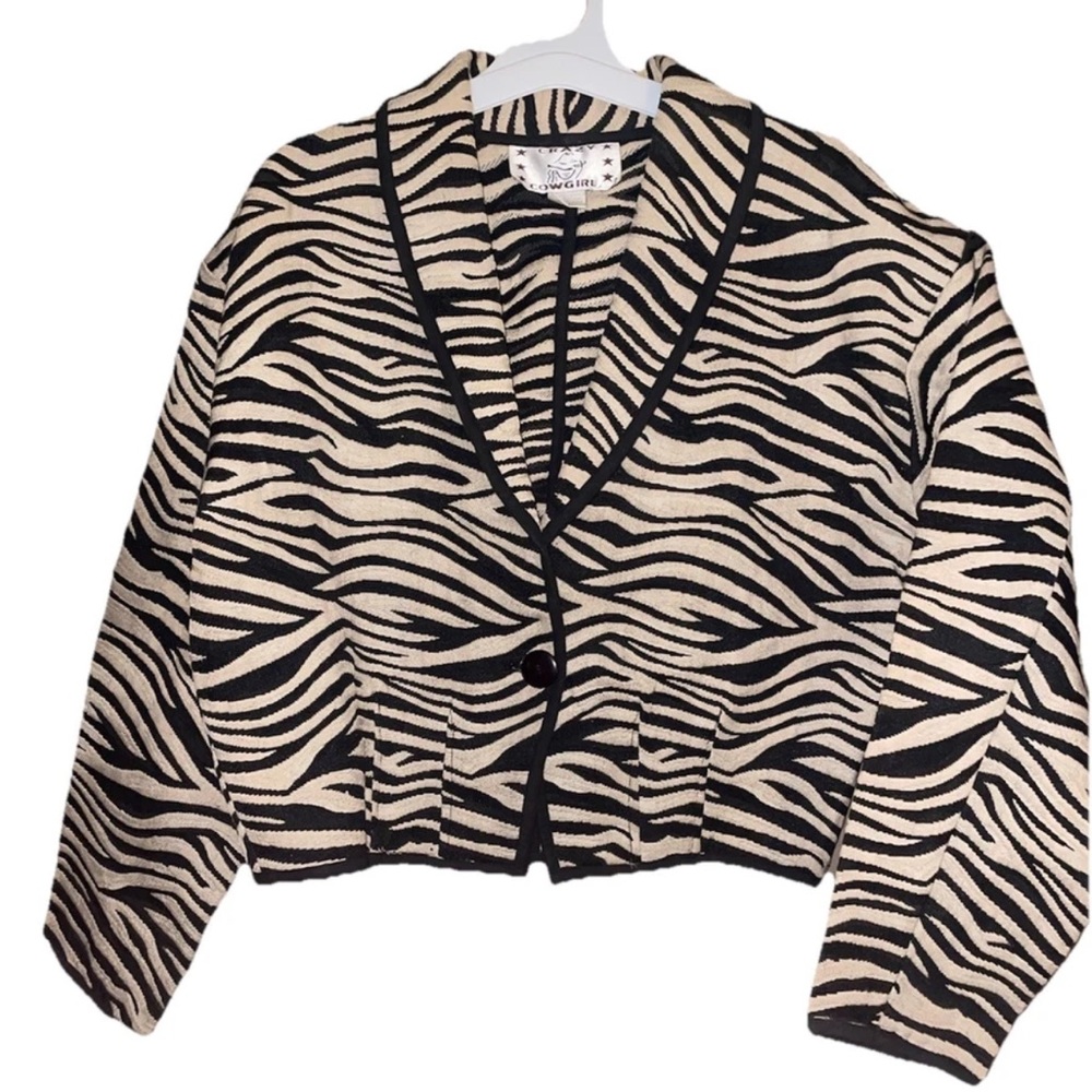 Vintage Crazy Cowgirl Zebra Print Button Jacket Collared Long Sleeve XL